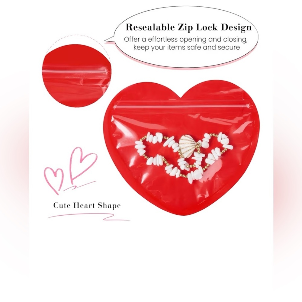 Red Heart-Shaped 25 zip lock package for goodies